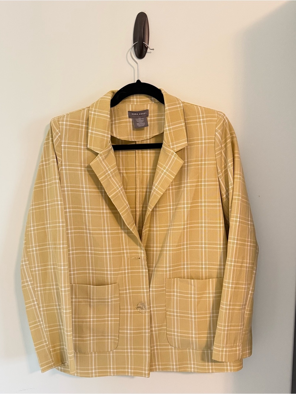Sans Souci Yellow Plaid Button Blazer